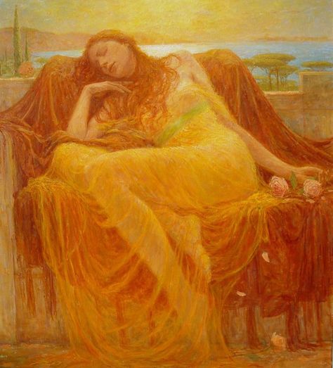 Marc Fishman - Love Flaming June, Frederic Leighton, Redhead Art, Pre Raphaelite Art, Pre Raphaelite, Arte Inspo, Romantic Art, Classical Art, Ethereal Art