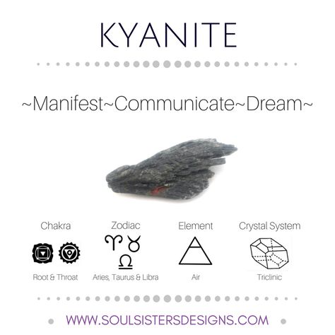 Metaphysical Healing Properties of Kyanite, including associated Chakra, Zodiac and Element, along with Crystal System/Lattice to assist you in setting up a Crystal Grid. Go to https:/stoulsistersdesigns.com to learn more! Black Kyanite, Crystal Lattice, Gemstone Properties, Crystal System, Metaphysical Healing, Spiritual Crystals, Gemstone Meanings, Blue Calcite, Healing Crystal Jewelry