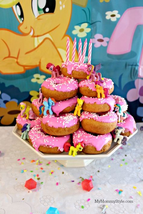 Mlp Birthday, My Little Pony Birthday Cake, Pony Birthday Cake, Donut Birthday Cake, Tiny Bottles, Cake Donut, My Little Pony Cake, My Little Pony Birthday Party, Little Pony Cake