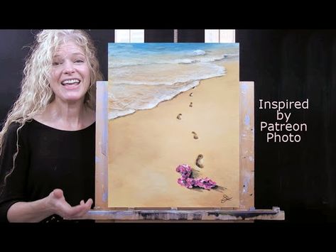 Paint My Photo Tutorial - BEACH FOOTSTEPS | Michelle the Painter Art Michelle The Painter Paint And Sip, Paint A Beach, Michelle The Painter, Beginner Acrylic Painting, Easy Acrylic Painting For Beginners, Acrylic Tutorials, Landscape Painting Tutorial, Draw And Paint, Painting Video