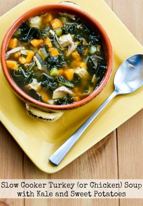 Chicken Soup With Kale, Slow Cooker Turkey Soup, Gerd Friendly, Soup With Kale, Paleo Slow Cooker, Leftover Rotisserie, Delicious Paleo Recipes, Slow Cooker Turkey, Turkey Soup