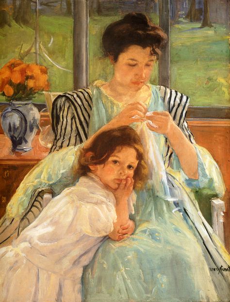 Young Mother Sewing, by Mary Cassatt Art Amour, Istoria Artei, William Adolphe Bouguereau, Mary Cassatt, Francisco Goya, Diego Rivera, Paul Cezanne, Edgar Degas, Pierre Auguste Renoir