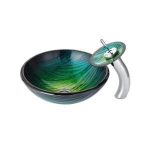 KRAUS, Nei Glass Vessel Sink in Multicolor and Waterfall Faucet in Chrome, C-GV-391-19mm-10CH at The Home Depot - Mobile Glass Bathroom Sink, Glass Waterfall, Lavatory Sink, Glass Vessel Sinks, Vessel Faucets, Glass Sink, Basin Design, Waterfall Faucet, Chrome Fixtures