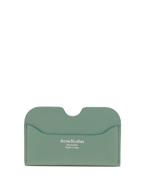 Acne Studios - Acne Studios’ green Elmas cardholder is shaped with a notch at the topline to allow easy access to the central slip pocket. It’s made in Italy from smooth leather with two card slots and the label's logo in foil. Leather Cardholder, Designer Accessories, Painting Edges, Studio S, Card Holder Leather, Small Leather Goods, Card Case, Accessories Shop, Smooth Leather