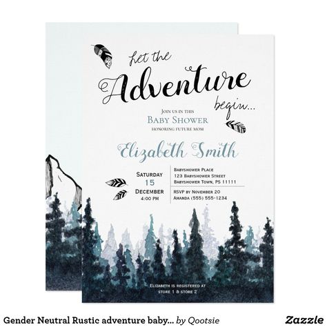 Gender Neutral Rustic adventure babyshower Invitation Woodland Baby Girl, Girl Adventure, Rustic Baby Shower Invitations, Adventure Baby Shower, Boho Baby Shower Invitations, Let The Adventure Begin, Adventure Theme, Baby Greeting Cards