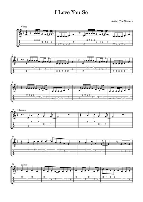 I Love You So (The Walters) - Easy Ukulele Fingerpicking Tab - FINGERSTYLE GUITAR I Love You So Guitar Chords, Ukelele Fingerstyle Songs, Tabs Guitar Easy, Guitar Sheet Music With Chords, Ukulele Fingerstyle Tab, Easy Tabs Guitar, Arctic Monkeys Guitar Tab, Beginner Guitar Tabs, Electric Guitar Tabs For Beginners