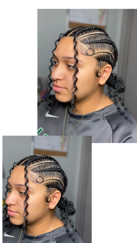 Stitch straight back braids with curls 😍 Stitch Straight Back Braids, Straight Back Braids With Curls, Stitch Braids With Curls, Back Braids, Straight Backs, Straight Back Braids, Straight Back Cornrows, Spiral Braid, Back Braid