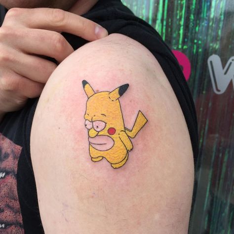 Homer/Pikachu Tattoos Semicolon, Pikachu Tattoo Design, Pikachu Pixel, Semicolon Tattoos, Pixel Tattoo, Pikachu Tattoo, Pokemon Tattoos, New School Tattoos, Semicolon Tattoo