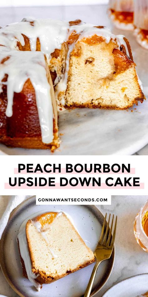 *NEW* Peach bourbon upside down cake recipe has been popular for many reasons. It’s a tender crumb, super buttery, and wonderfully sweet! It’s always a home run! #peachpoundcake #peachcake Peach Bourbon Bundt Cake, Peach Bourbon Upside Down Cake, Upside Down Bundt Cake, Peach Bourbon, Upside Down Cake Recipe, Peach Upside Down Cake, Peach Pound Cakes, Dessert Board, Amazing Meals