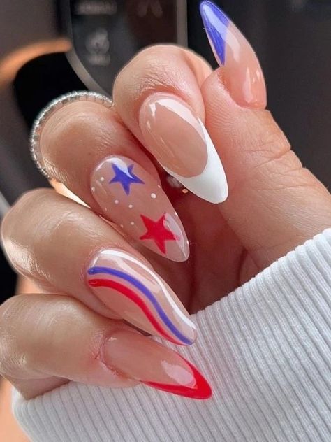 66 Best 4th of July Nails Design Independence Day Nails Nail Art 4u Different Nails On Each Hand, July 4th Nails, Nails With Stars, Nails Plain, 4th Nails, Patriotic Nails, Usa Nails, Kutek Disney, Unghie Sfumate