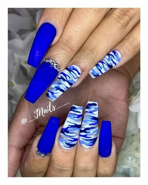 Camouflage Nails, Camo Nails, Blue Coffin Nails, Royal Blue Nails, Blue Acrylic Nails, Nails Blue, Blue Nail Designs, Blue Nail, Blue Camouflage