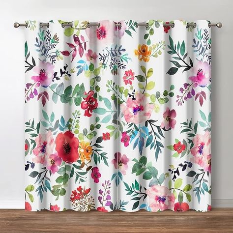 Amazon.com: Jekeno Floral Watercolor Blackout Window Curtains: Colorful Bohemian Abstract Flowered Print Curtain Decor for Bedroom Living Room Darkening Grommet Window Drapes 2 Panel Set, 52" X 84" : Home & Kitchen Pretty Shower Curtains, Bathroom Flowers, Floral Bathroom Decor, Watercolor Shower Curtain, Girls Shower Curtain, Bathroom Curtain Set, Abstract Flowers Print, Pink Shower Curtains, Colorful Shower Curtain