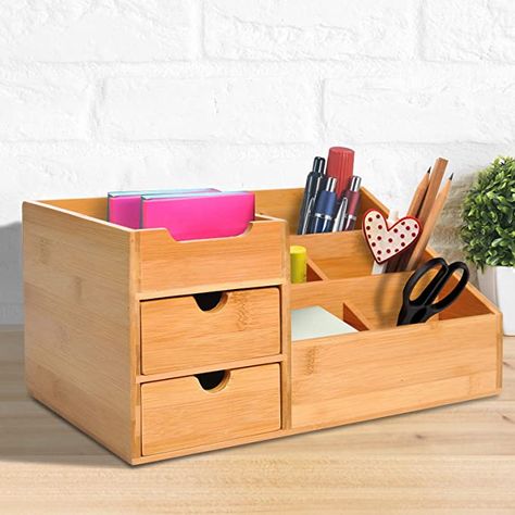 Desk Tidy Ideas, Wooden Desk Organizer, Office Stationary, Office Materials, Stationary Supplies, School Desk, Storage Caddy, Desk Tidy, Wooden Desk