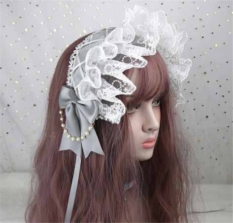 Sweet Lolita Bonnet Headdress Lace Headpiece Headband Kawaii Accessories _ - AliExpress Mobile Lace Headpiece, Lace Drawing, Bunny Ears Headband, Maid Cosplay, Super Kawaii, Kawaii Accessories, Lace Headbands, Kawaii Aesthetic, Fashion Design Drawings