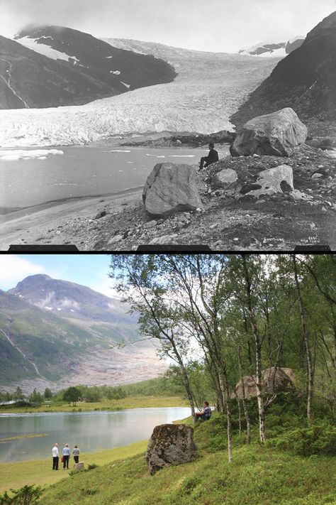 1889 / 2010 © Axel Lindahl / Norsk Folkemuseum / Oskar Puschmann / Skog og landskap Sea Restaurant, Earth History, Norway Landscape, Then And Now Pictures, Then And Now Photos, History Pictures, History Photos, Interesting History, Rare Photos