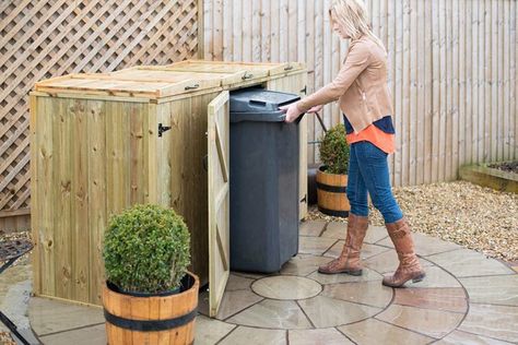 Boost the kerb appeal of your property with a Bellus Triple Wheelie Bin Store   Pressure Treated   Free UK Delivery   Easy to assemble   329.99 Order online via our secure checkout. Google: 'Wheelie Bin Storage Direct' for more info. Triple Bin Store, Triple Wheelie Bin Storage, Trash Can Storage Outdoor, Wheelie Bin Storage, Hide Trash Cans, Garbage Can Storage, Kerb Appeal, Bin Storage, Bin Store