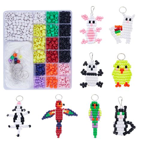 PRICES MAY VARY. [BEAD ANIMALS KEYCHAIN KIT]: The pony pets bead kit is themed in animals. You can use the pony beads kit to make parrot bird keychain, panda keychain, cow keychain, duck keychain, sheep keychain etc. Endless combinations pet beads kit will keep you entertained for hours at a time. [1 BOX 600+PCS BEADS KIT]: All the 8mm pony beads are packed in compartment plastic box, easy to select. You will receive 110pcs black pony beads, 200pcs white beads, 50pcs pink beads, 50pcs green bead Pony Bead Keychain Patterns Easy, Bead Animals Patterns, Keychain Duck, Bead Pets, Bird Keychain, Panda Keychain, Duck Keychain, Cow Keychain, Diy Crafts Gift