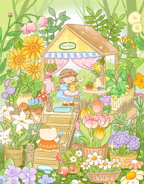 Kawaii Garden, Village Drawing, Storybook Art, Cute Kawaii Animals, Isometric Art, Cute Animal Clipart, Cute Doodle Art, Anime Artwork Wallpaper, Kawaii Doodles