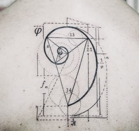 Fibbonaci Tattoo, Mathematical Tattoo, Fibonacci Spiral Tattoo, Physics Tattoos, Golden Ratio Tattoo, Teacher Tattoos, Geometric Compass, Fibonacci Tattoo, Globe Tattoos