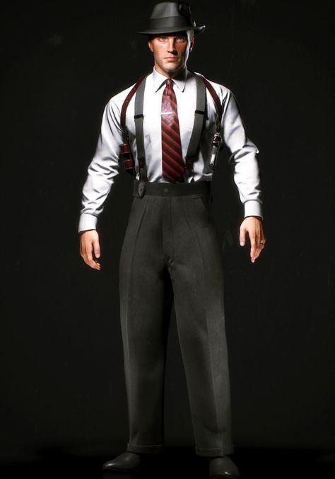 ArtStation - 1950's Detective, Andres Zambrano 1950 Detective, Gangster Character Design, Detective Costume, Candela Obscura, Gangster Outfit, Alien Ideas, Creating A Character, Estilo Gangster, Detective Outfit