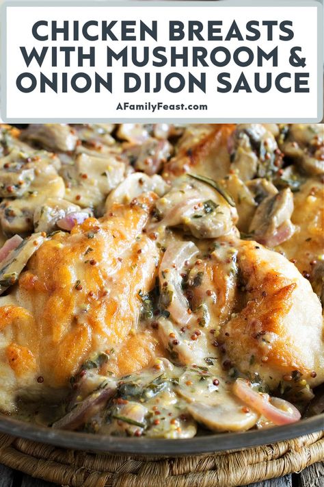 Chicken Breasts with Mushroom and Onion Dijon Sauce - A Family Feast® Chicken And Mushrooms Crockpot, Chicken And Mushroom Crockpot Recipes, Chicken And Mushroom Recipes Crockpot, Mushroom And Onion Chicken, Chicken Mushroom And Onions, Rotisserie Chicken Mushroom Recipes, Chicken And Mushrooms Recipes, French Onion Smothered Chicken With Mushrooms, Mushroom Recipes Crockpot