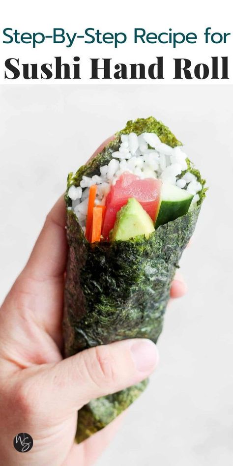 Sushi Hand Rolls How To Make, Sushi Roll Filling Ideas, Sushi Ideas Creative, Easy Sushi Rolls At Home, Hand Roll Recipe, How To Roll Sushi, Healthy Sushi Rolls, Sushi Hand Rolls, Raw Fish Recipes