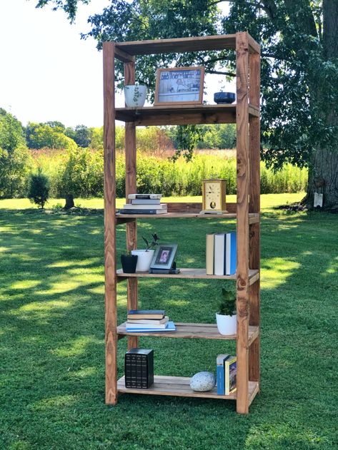 Diy Plant Bookshelf, Diy Shelf Unit How To Build, Wood Standing Shelf, Bookshelf Next To Tv Stand, Diy Standing Bookshelf, Diy Easy Bookshelf, Diy Tall Bookshelf, Diy Open Bookshelf, 2x4 Bookshelf