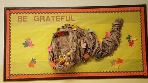 Cornucopia Cornucopia Bulletin Board Ideas, Cornucopia Bulletin Board, Cornucopia Decor, Thanksgiving Bulletin Boards, Daycare Decor, Library Book Displays, Book Displays, Memory Care, Thanksgiving Activities