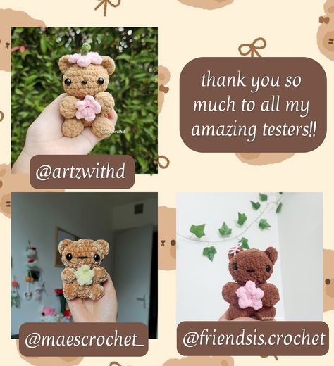 🧸 PATTERN RELEASE 🌸 My flower bear crochet pattern is now available on etsy and is 15% off for the next 48 hours! it’s a beginner/advanced beginner friendly pattern!! Also HUGE thank you to my testers!! this pattern wouldn’t be possible without them! Definitely go check out all their pages🩷🩷 shares and comments are much appreciated💗 #crochet #plushies #patternrelease #patternreleaseday #patternsale #crochetbear #plush #handmade #flower #plushiesoftheweek #yarn #crpchetlove #crocheting p... Bear Crochet Pattern, Flower Bear, Crochet Plushies, Bear Crochet, Crochet Bear, Handmade Flower, My Flower, Crochet Pattern, The Next