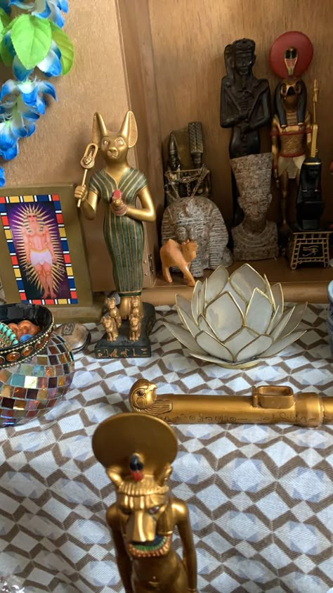 Kemetic Altar, Spiritual Witch, Sacred Space Altar, Egyptian Cat Goddess, Egyptian Deities, Wicca Altar, Temple House, Magic Healing, Amazing Aesthetic