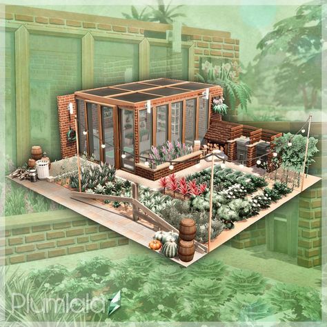 Sims 4 Vegetable Garden, Sims4 Greenhouse, Sims 4 Community Garden, Sims 4 Greenhouse Ideas, Sims 4 Courtyard, The Sims 4 Garden Ideas, Sims 4 Garden House, Sims 4 Landscaping Ideas, Sims 4 Garden Ideas