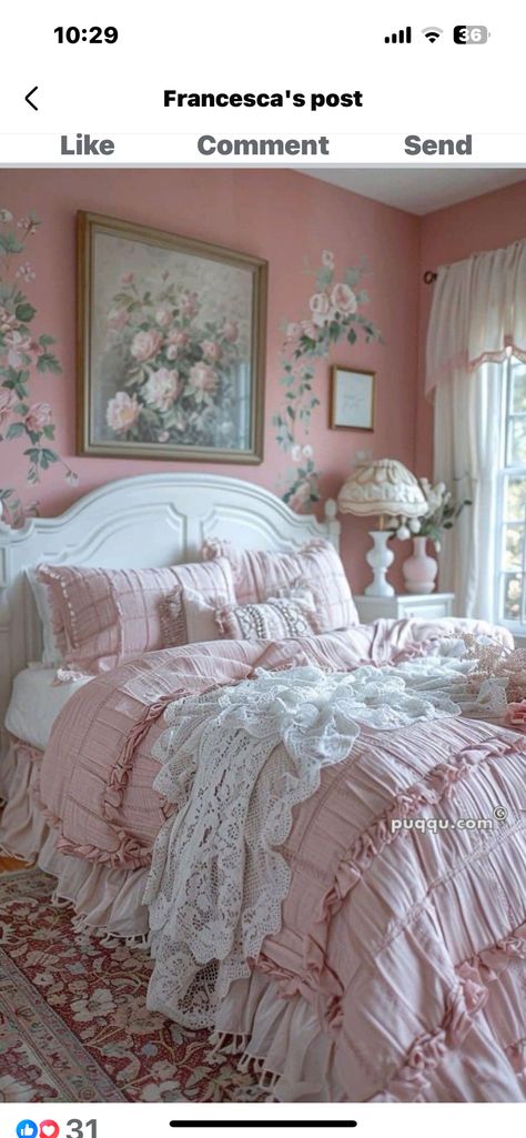 Pink Bedroom Ideas For Teens, Pink Vintage Bedroom, Pink Bedroom Inspirations, Coquette Aesthetic Room, Bedroom Ideas For Teens, Shabby Chic Decor Bedroom, Pink Bedroom Ideas, Dream Bedroom Inspiration, Victorian Bedroom