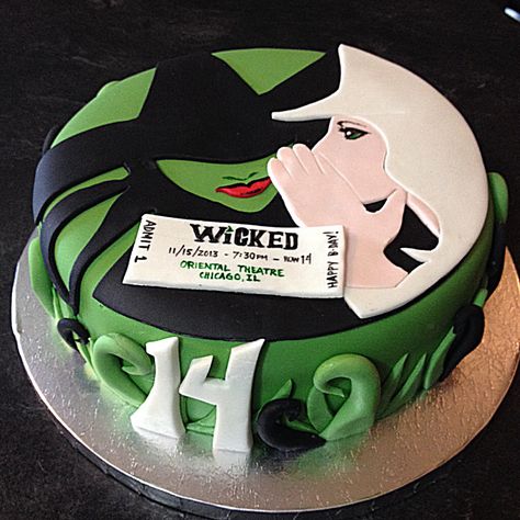 @Cherish Smith Smith Negron- Keathley Wicked Cake Wicked Cake, Theatre Cake, Baby Reveal Cakes, Wicked Musical, Magic Cake, Baby Reveal, Cute Desserts, Happy B Day, Love Cake