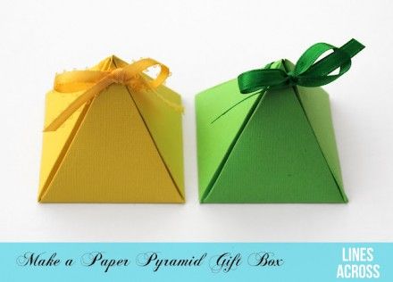 Pyramid Gift Boxes so cute.  For party favors cut window in it to show off contents. Paper Pyramid, Origami Box Instructions, Origami Boxes, Pyramid Box, Amazing Christmas Gifts, Gift Box Template, Origami Box, Cadeau Diy, Paper Gift Box