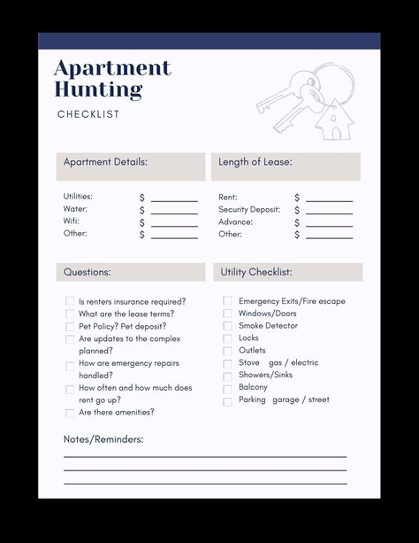 An Apartment Hunting Checklist to make sure you ask all the right questions, easily note details of each space, and keep your information organized. Apartment Hunting Questions, Apartment Questions To Ask, Apartment Hunting Checklist, Hunting Checklist, Pass My Exams, Rent Vs Buy, First Apartment Essentials, Apartment Hunting, Apartment Checklist