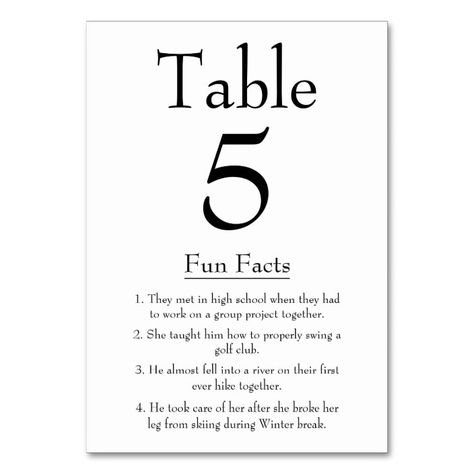 Fun Facts about the Bride and Groom Modern Wedding Table Number | Zazzle Modern Wedding Table, Wedding Table Number, Table Number, Wedding Table Numbers, In High School, Table Numbers, Modern Wedding, Facts About, Bride And Groom