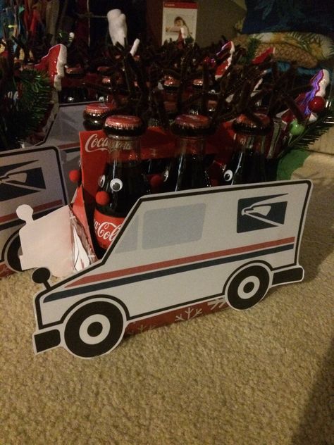 Postal Christmas party centerpieces. Christmas Party Centerpieces, Mail Room, Work Bulletin Boards, Retirement Parties, Party Centerpieces, Christmas Party, Baby Strollers, Monster Trucks, Christmas