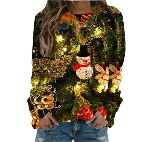 PRICES MAY VARY. christmas party tops for women amazon essentials women plus size christmas tops for women deal of the day clearance womens christmas t shirts my orders placed matching christmas shirts for family lightning deals of today prime clearance closure plus size ugly christmas sweaters clearance Material: high quality, this casual sweatshirt is made by soft and comfortable polyester,cotton and elastane fabric, this fabric soft to touch and breathable,comfortable and easy to wear. Featur Ugly Sweater Party Decorations, Plus Size Christmas Tops, Womens Christmas Tops, Ugly Christmas Sweater Women, Vacation Essentials, Sweater Ideas, Shoulder Sweaters, Ugly Christmas Sweaters, Womens Christmas Shirts