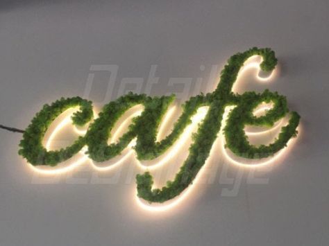 Instagramable Cafe, Moss Logo, Backlit Signage, Wall Moss, Moss Letters, Indoor Playroom, Logo For Business, Wall Signage, Backlit Signs