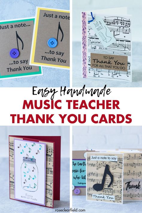 An original collection of simple homemade thank you cards, specifically for music teachers! #thankyoucards #handmadecards #greetingcardideas Thank You Music Teacher, Diy Thank You Cards For Teachers, Card For Music Teacher, Homemade Thank You Cards, Music Teacher Appreciation Gifts, Happy Teachers Day Wishes, Greeting Card Ideas, Remembering Mom, Teachers Day Card