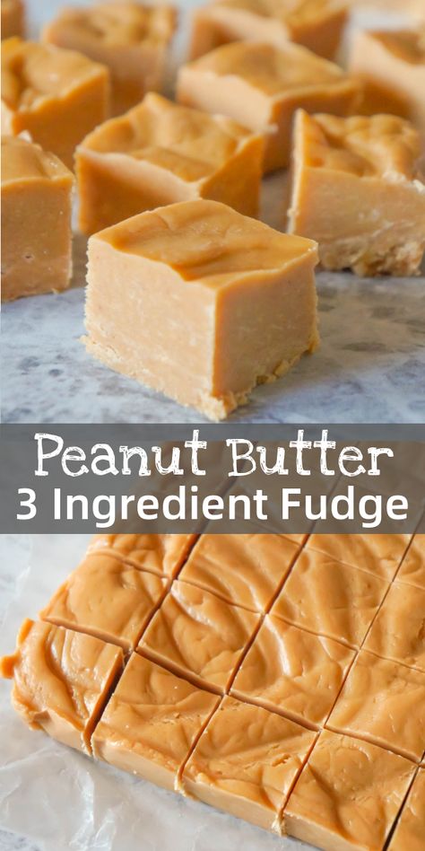 Easy Peanut Butter Fudge is an easy three ingredient microwave fudge recipe made with vanilla frosting, Reese's peanut butter baking chips and smooth peanut butter. Microwave Fudge Peanut Butter, Best Peanut Butter Fudge Ever, Microwave Pb Fudge, Stuff To Make With Peanut Butter, Pb Fudge With Frosting, Peanut Butter Vanilla Frosting Fudge, 3 Ingredients Peanut Butter Fudge, Peanut Butter Fudge Healthy, Peanut Butter Fudge Easy Marshmallow