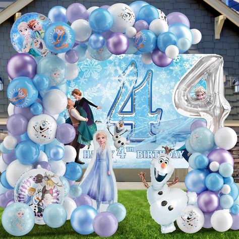 PRICES MAY VARY. Frozen 4th Birthday Party Supplies Set: 15pcs 12inch solid color balloons,15pcs 12inch Frozen pattern balloons,45pcs 10inch balloons,45pcs 5inch balloons,4pcs large size foil balloons,1Pc 40inch number 4 foil balloon,1pc balloon strip,1pc roll glue dots,1Pc 59*39.4 inch Frozen 4th Birthday Backdrop Banner. Premium Material:The Frozen party balloons are made of durable natural latex, and every latex balloons have been rigorously tested and selected manually, safe, thick and stron Frozen 4th Birthday Party, Frozen Party Decor, Frozen Backdrop, Frozen Birthday Decorations, Frozen 3rd Birthday, Snowflake Birthday Party, Frozen Balloons, Elsa Party, Frozen Pattern