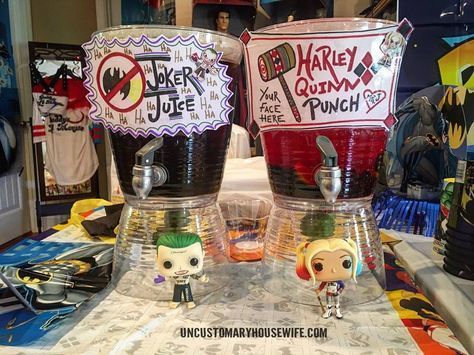 Superhero And Villain Party Ideas, Joker Party Decorations, Batman And Joker Birthday Party, Joker Party Ideas, Joker Birthday Party Ideas, Harley Quinn Birthday Party Ideas, Harley Quinn Party, Batman Birthday Party Ideas, Joker Birthday