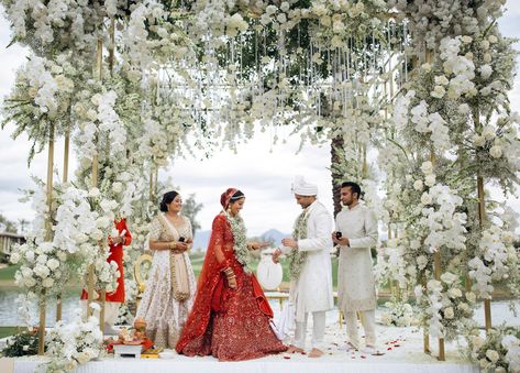 White Indian Wedding Decor, White Mandap, Mandap Decoration, Indian Reception, Indian Wedding Decor, Indian Designers, Mandap Decor, Scottsdale Wedding, White Indian Wedding