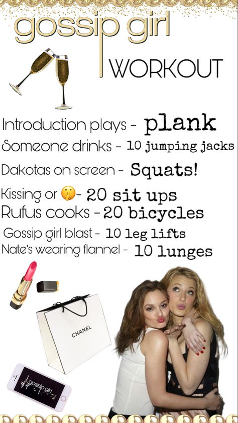 Gossip Girl Workout, Tv Workout Challenge, Tv Workout, Movie Workouts, Tv Workouts, Summer Workouts, Girl Workout, Volleyball Workouts, Celebrity Workout