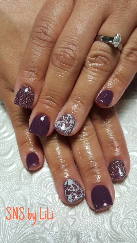 SNS nails with nail art design by Lili ! Dip Designs, Sns Dip Nails, Nails With Nail Art, Sns Nails Designs, Dip Nail Colors, Sns Nails Colors, American Nails, Mani Ideas, Nail Goals