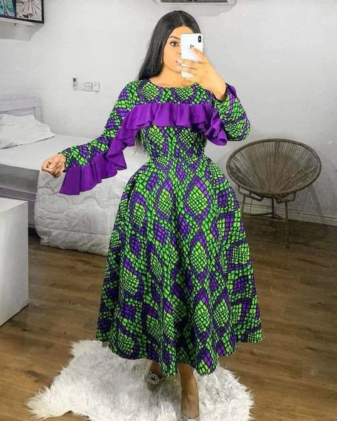 Ankara Dress Styles For Ladies, Gown For Plus Size Women, Gown For Plus Size, Flare Ankara Dress, Dress Styles For Ladies, Flare Gown Styles, Ankara Suit, Latest Asoebi Styles, Suit Gown