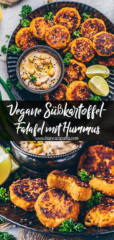 Dieses Rezept für vegane Süßkartoffel-Falafel mit Mais ist die neue Variante eines alten Favoriten, die einfacher, geschmackvoller und noch besser gemacht ist! Sie sind gesund, glutenfrei, so lecker und perfekt zum Vorbereiten! Mache einfach eine große Menge im Voraus und lagere sie im Kühlschrank oder friere sie ein, sodass du jederzeit im Handumdrehen selbstgemachte Falafel genießen kannst! #falafel #süßkartoffel #hummus #snack #kichererbsen #mais #gemüse #veganerezepte #vegetarisch #vegan # Sweet Potato Falafel, Falafel Vegan, Hummus Snack, Gluten Free Vegetarian Recipes, Falafel Recipe, Vegan Sweet Potato, Vegan Gluten Free Recipes, Vegan Meal Prep, Sweet Potato Recipes