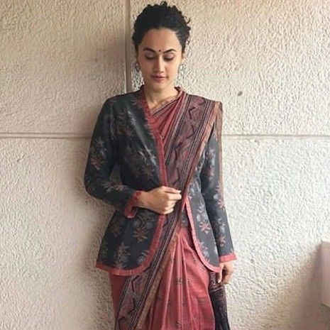 Blazer Blouse Saree, Winter Blouses For Saree, Corporate Saree Look, Saree With Blazer Formal, Blazer With Saree, Corporate Saree, Saree With Blazer, Winter Saree, Saree Outfits