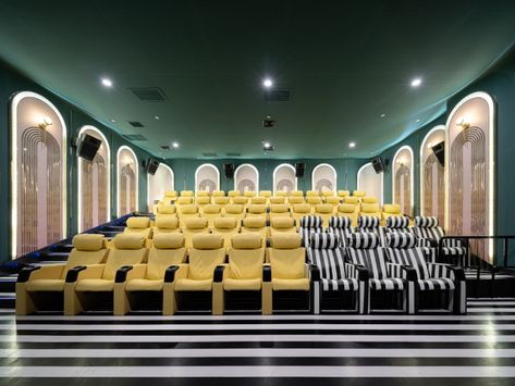 FAB Cinema - Picture gallery Clubhouse Design, Auditorium Design, Theater Room Design, Theatre Interior, New Cinema, Architecture Presentation Board, Large Floor Lamp, Hall Interior Design, Cinema Theatre